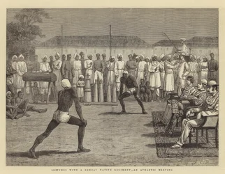 Skizzen mit einem einheimischen Regiment aus Bombay, ein Sporttreffen